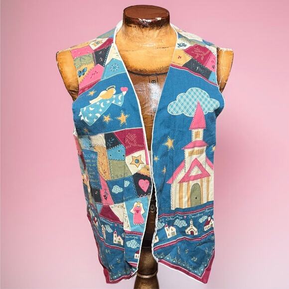 VINTAGE 90s Handmade Teachercore Vest Size M Retro Church Whimsical Kidcore - Picture 1 of 3